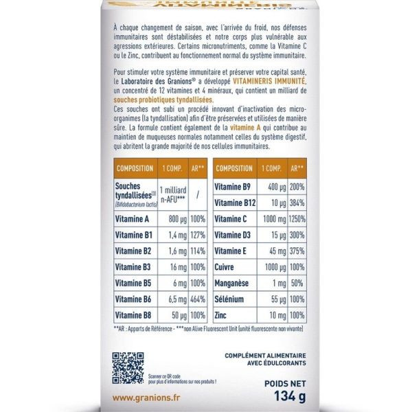 Construction musculaire Vitamineris Immunité 1000mg - 28 comprimés