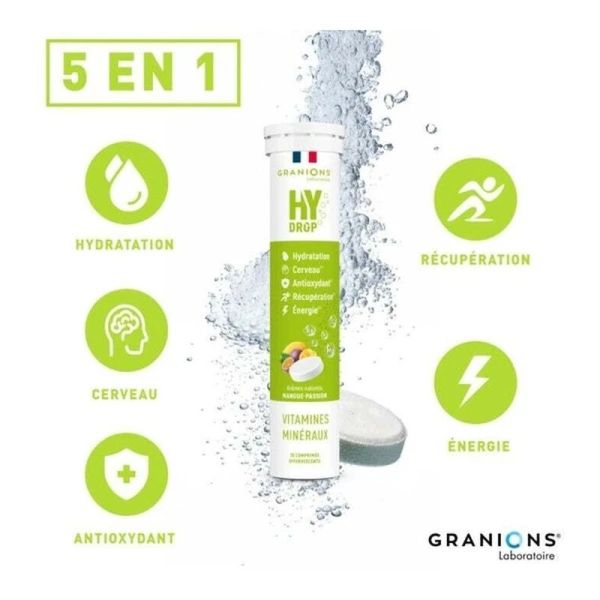 HYDROP - Hydratation Électrolytes Mangue Passion - 20 comprimés effervescents