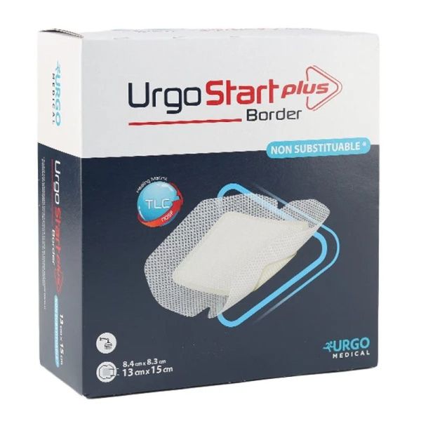 UrgoStart Plus Border pansement adhésif siliconé - 8 cm x 8 cm, 16 pansements