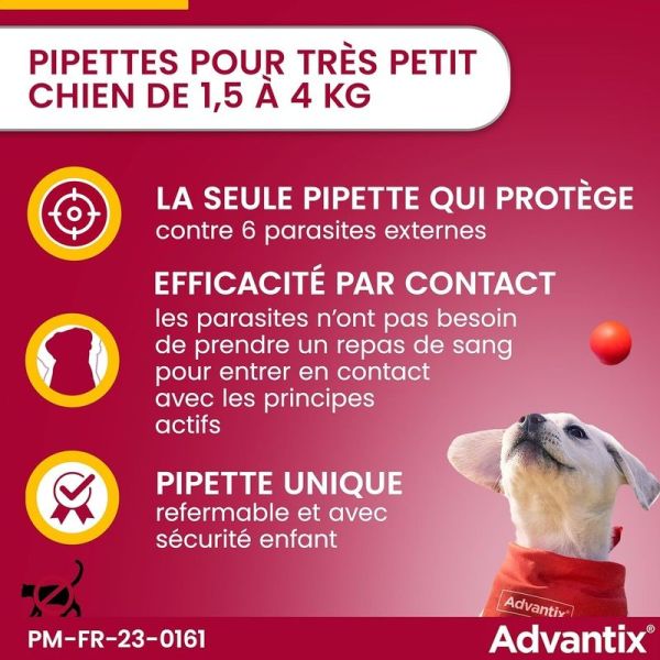 Advantix Très Petit Chien entre 1,5 et 4 kg - 4 x 0,4 ml