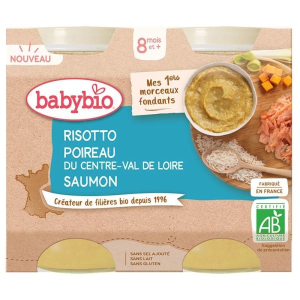Babybio - Menus Risotto Poireau du Centre-Val de Loire Saumon - Pots 2x200g