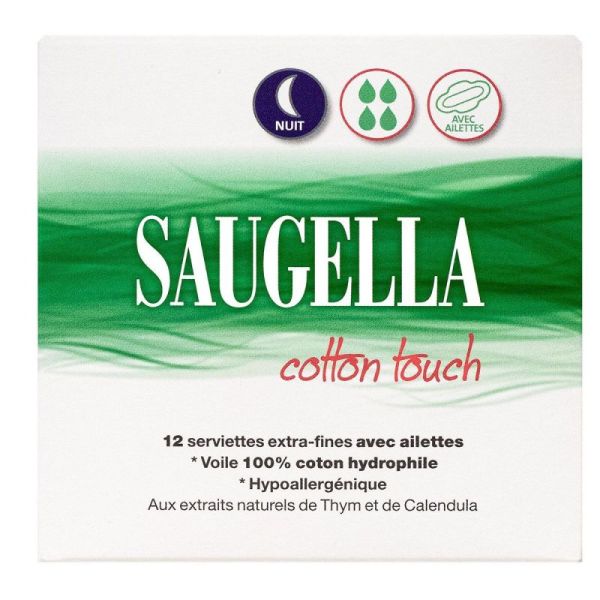 Saugella cotton touch, 12 serviettes hygiéniques Nuit