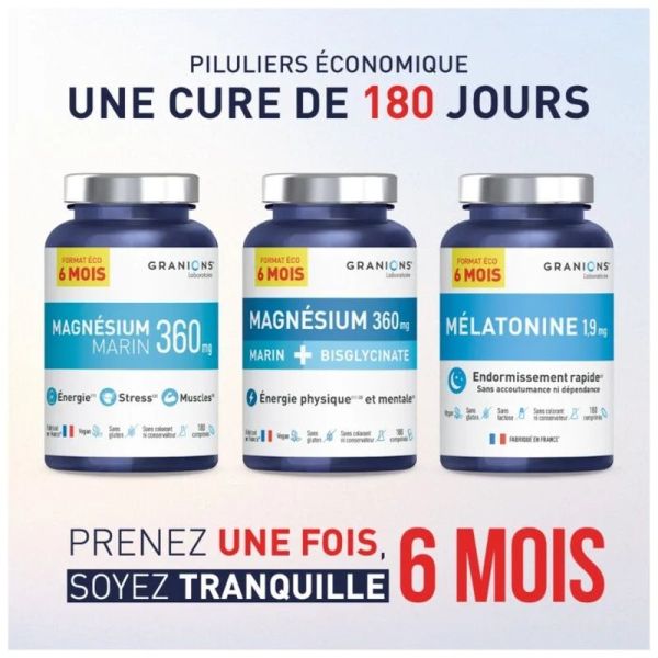 Magnésium Marin + Bisglycinate Format éco 6 mois - 180 comprimés