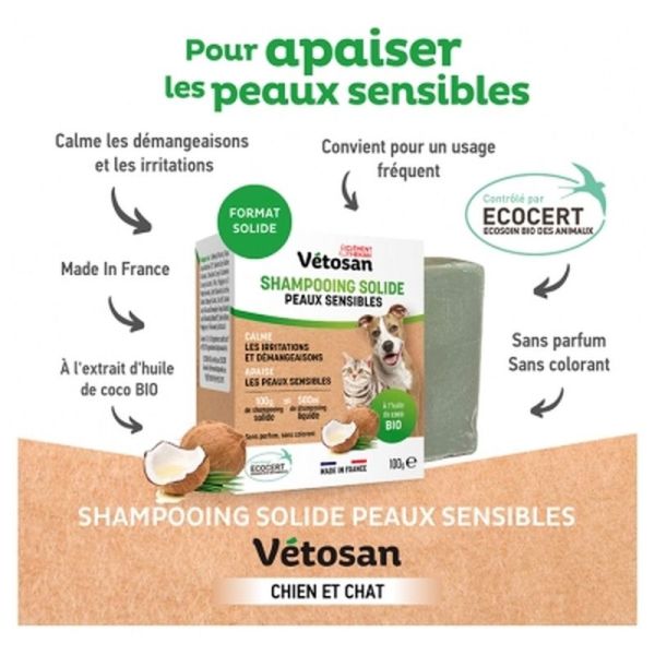 Vétosan shampoing solide peaux sensibles - 100g