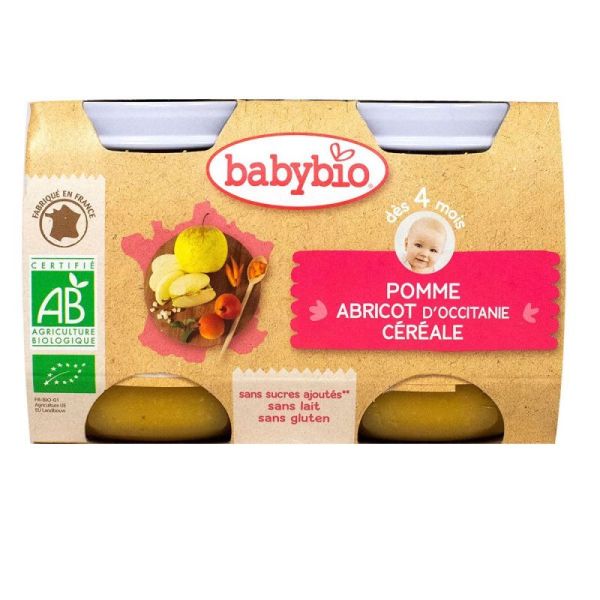Fruits Pomme De Nouvelle-Aquitaine Abricot d'Occitanie Céréale - Petits pots 2x130g