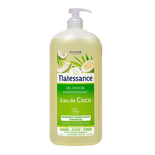 Natessance Gel Douche Rafraîchissant Eau de Coco Bio - 1l