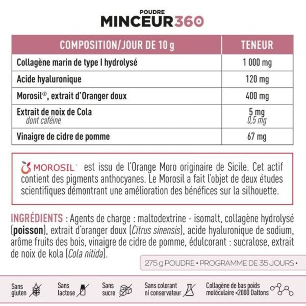 Poudre Morosil, Vinaigre de Cidre, Collagène & Acide Hyaluronique Minceur 360 - 275g