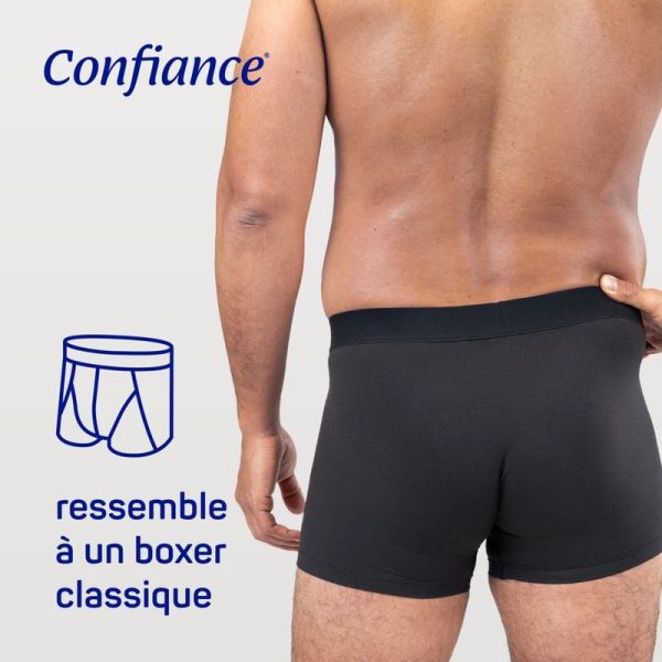 Boxer absorbant lavable noir Confiance Men - Taille L