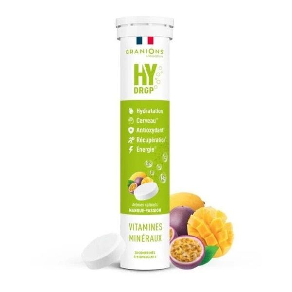 HYDROP - Hydratation Électrolytes Mangue Passion - 20 comprimés effervescents