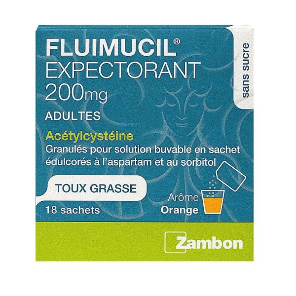 FLUIMUCIL EXPECTORANT ACETYLCYSTEINE 200 mg ADULTES, granulés pour solution buvable en sachet - 18 sachets