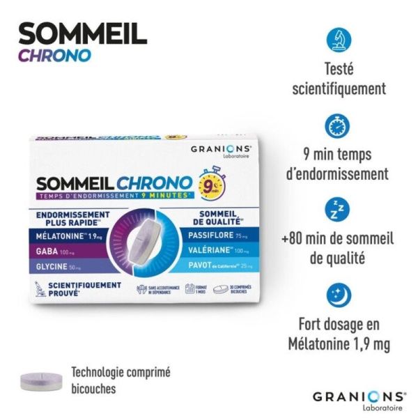 Sommeil Chrono - GABA, Mélatonine & Passiflore - 30 comprimés
