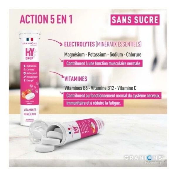 Hydrop Hydratation Électrolytes - Fraise - 20 comprimés