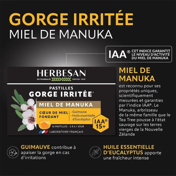 Pastilles Manuka Cœur Fondant IAA15+ - Boite de 16 billes