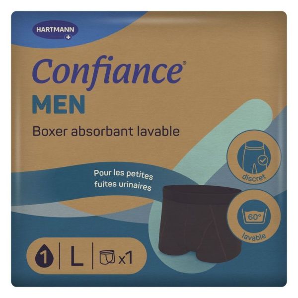Boxer absorbant lavable noir Confiance Men - Taille L