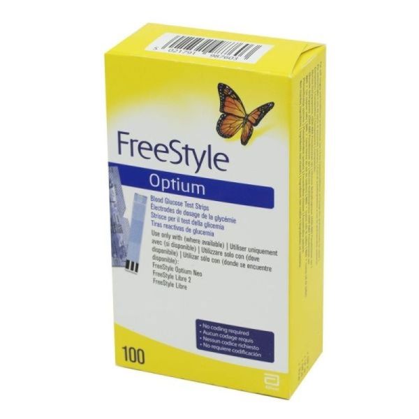 Bandelettes Réactives de Dosage Glycémie FreeStyle Optium - 100 unités