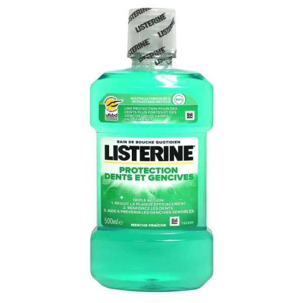 Listerine Bain de Bouche Protection Dents et Gencives Menthe Fraîche - 500 ml