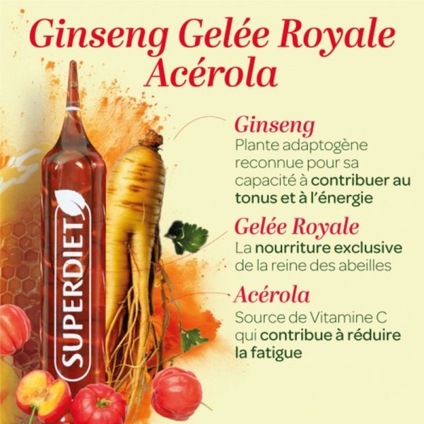 Ginseng Gelée Royale Acérola Bio - 20 ampoules