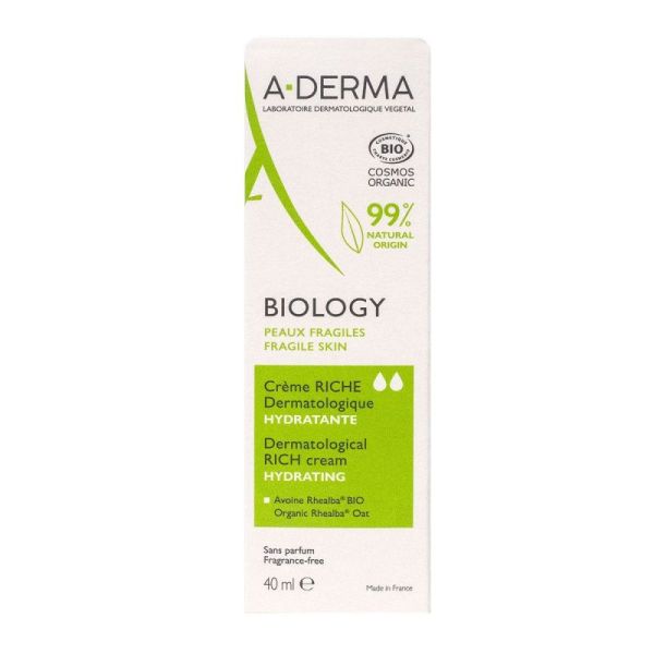 A-DERMA Biology Crème Riche Dermatologique Hydratante Bio - 40 ml