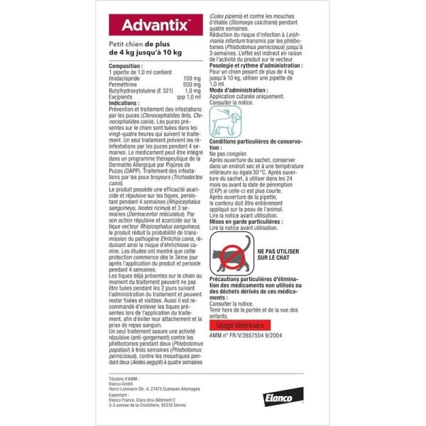 Advantix Petit Chien entre 4 et 10 kg - 4 x 1,0 ml