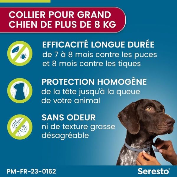 Seresto Chien – Collier Anti-Puces et Anti-Tiques pour Grands Chiens - 8 kg et Plus
