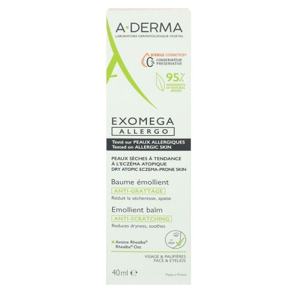 A-DERMA Exomega Allergo Baume Émollient Anti-Grattage - 40 ml