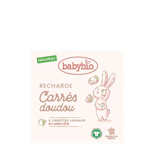 Babybio Recharge carrés doudou - 8 lingettes lavables en coton bio