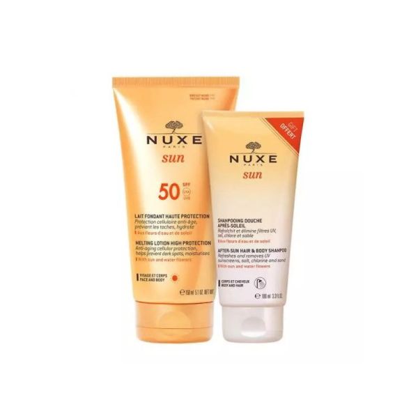 Nuxe Lait solaire fondant visage et corps SPF50 + Shampooing douche après-soleil 100ml offert Nuxe Sun - tube de 150ml