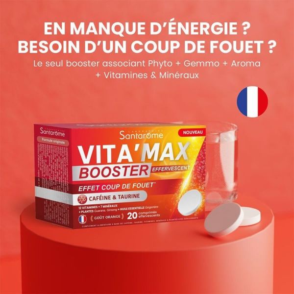 Vita'max Effervescent Booster Anti-Fatigue Goût Orange - 20 comprimés effervescents