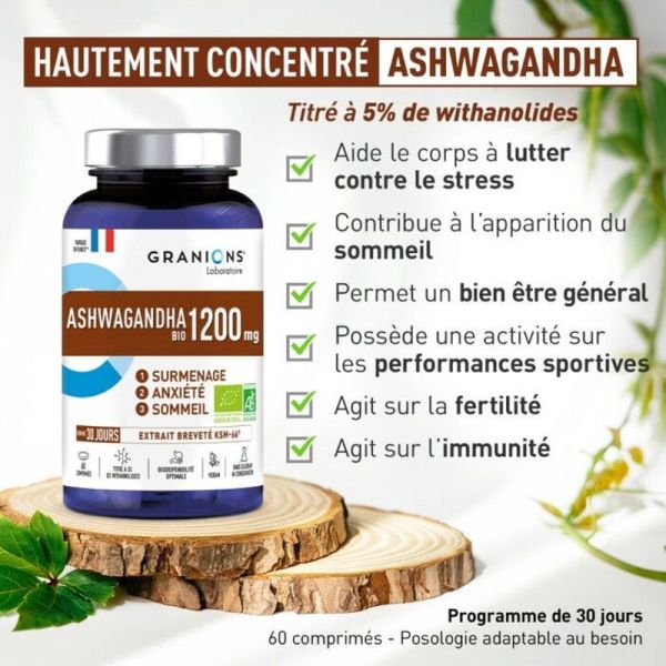 Ashwagandha Bio 1200 mg - 60 comprimés