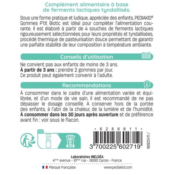 Gommes P'tit Biotic - Goût Pomme - 60 gommes