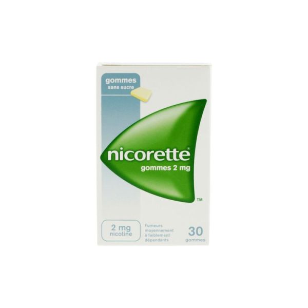 NICORETTE 2 mg SANS SUCRE, gomme à mâcher médicamenteuse édulcorée au sorbitol - 30 gommes