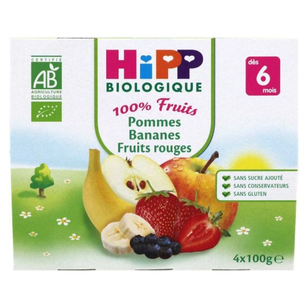 Purée Pommes Bananes Fruits rouges - 4x100g