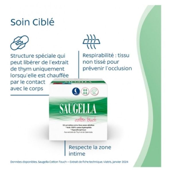 Cotton Touch serviettes extra fines nuit avec ailettes - 12 unités