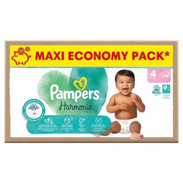 Harmonie Couches bébé Taille 4 Maxi Pack - 78 couches