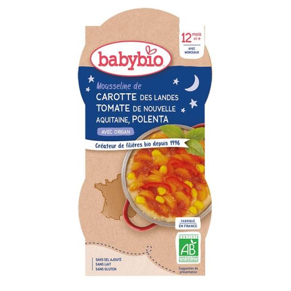 Menus Du Soir Mousseline de Carotte des Landes Tomate de Nouvelle-Aquitaine Polenta Origan - Bols 2x200g