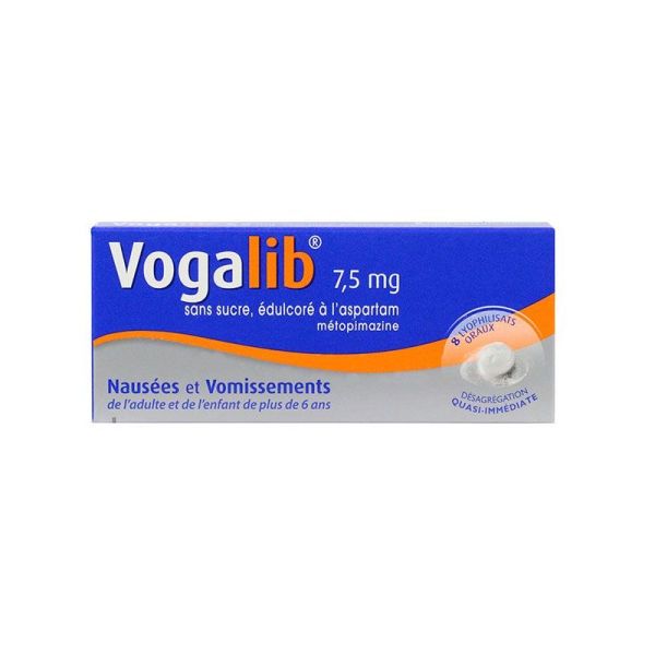 VOGALIB 7,5 mg SANS SUCRE, lyophilisat oral édulcoré à l'aspartam - 8 lyocs