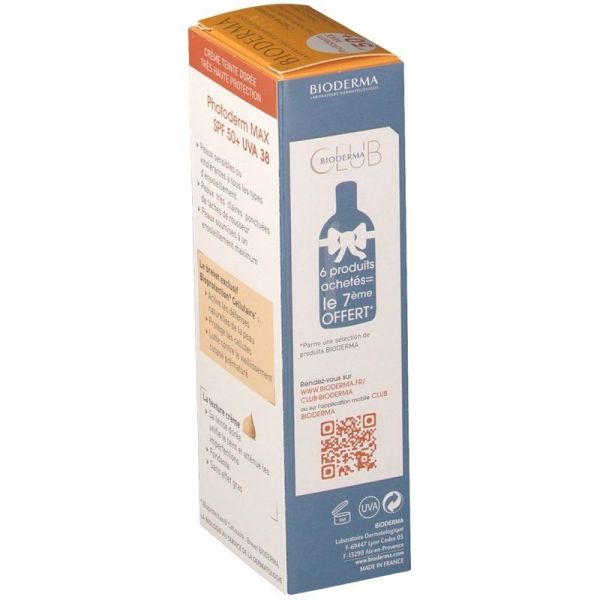 Crème solaire Teintée Dorée Peau Sensible Haute Protection SPF 50+ Photoderm MAX - 40 ml