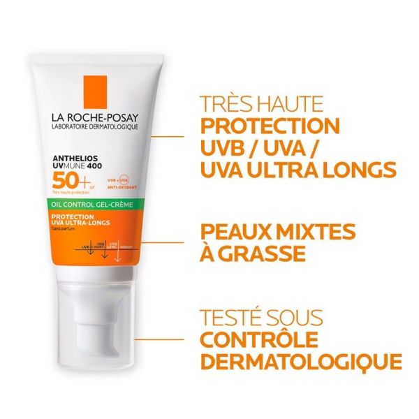 UVMUNE 400 Crème Solaire Visage en Gel-Crème Anti-Brillance - 50ml