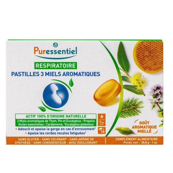 Puressentiel Respiratoire Pastilles 3 Miels Aromatiques - 18 Pastilles