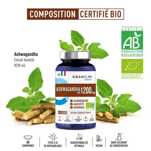 Ashwagandha Bio 1200 mg - 60 comprimés