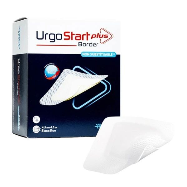 UrgoStart Plus Border pansement adhésif siliconé - 8 cm x 8 cm, 16 pansements