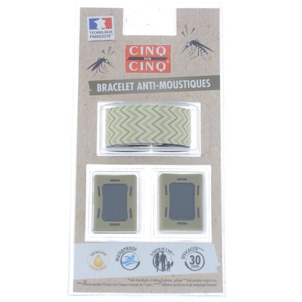 Cinq sur Cinq Bracelet anti-moustiques kaki  - Un bracelet + 2 recharges