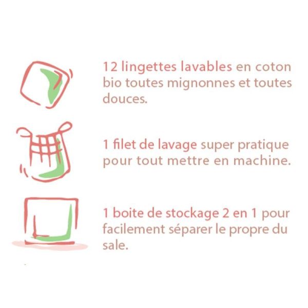 Coffret 12 lingettes lavables en coton bio