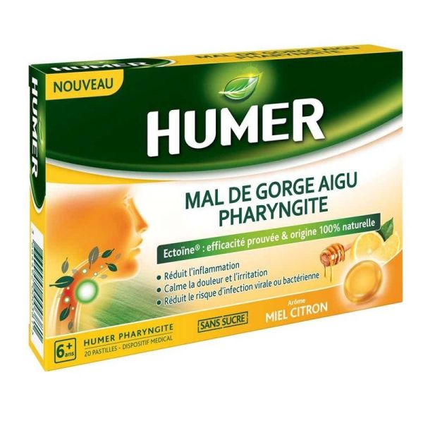Mal de Gorge Aigu Pharyngite Miel Citron - 20 Pastilles