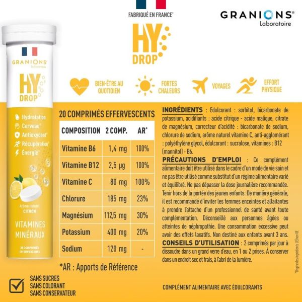 HYDROP - Hydratation Électrolytes - Citron - 20 comprimés