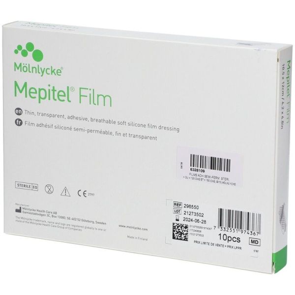 Mepitel Film Pansement Adhésif Microadhérent Transparent - 10,5cm x 12cm