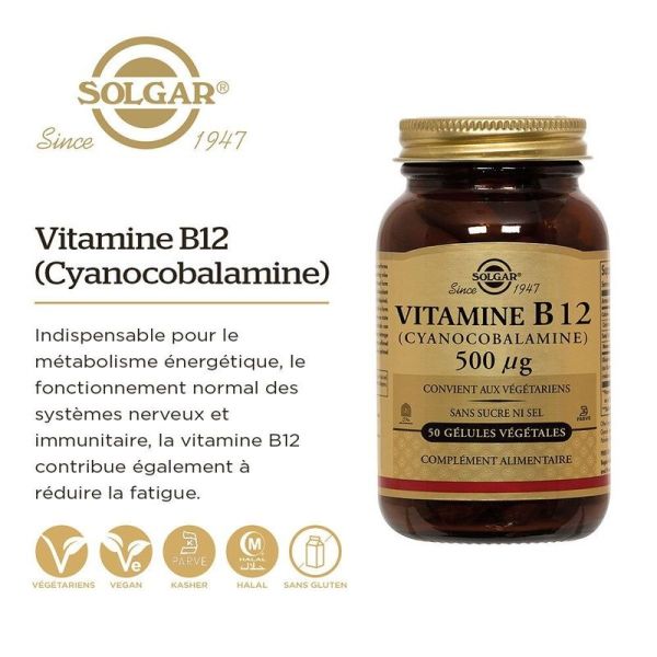 Vitamine B12 500 mcg gélules - 50 gélules