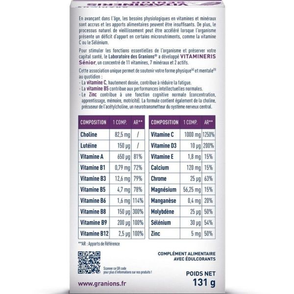 Construction musculaire Vitamineris Senior 1000mg - 28 comprimés