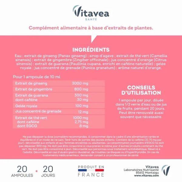 Force G Booster Shot Énergie Immédiate - 20 ampoules de 10 ml