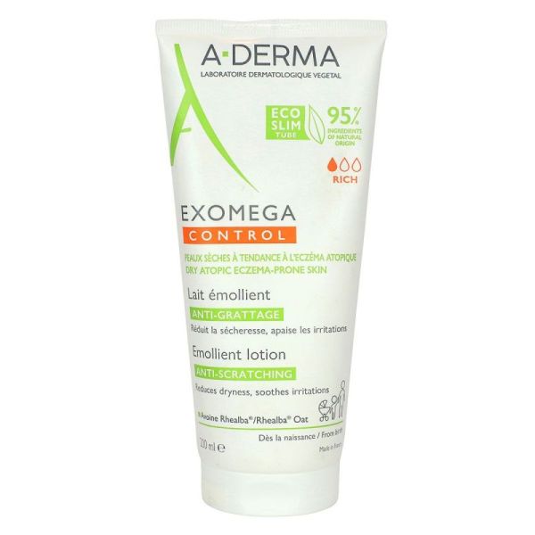 A-DERMA Exomega Control Lait Émollient Anti-Grattage Tube Eco Conçu - 200 ml